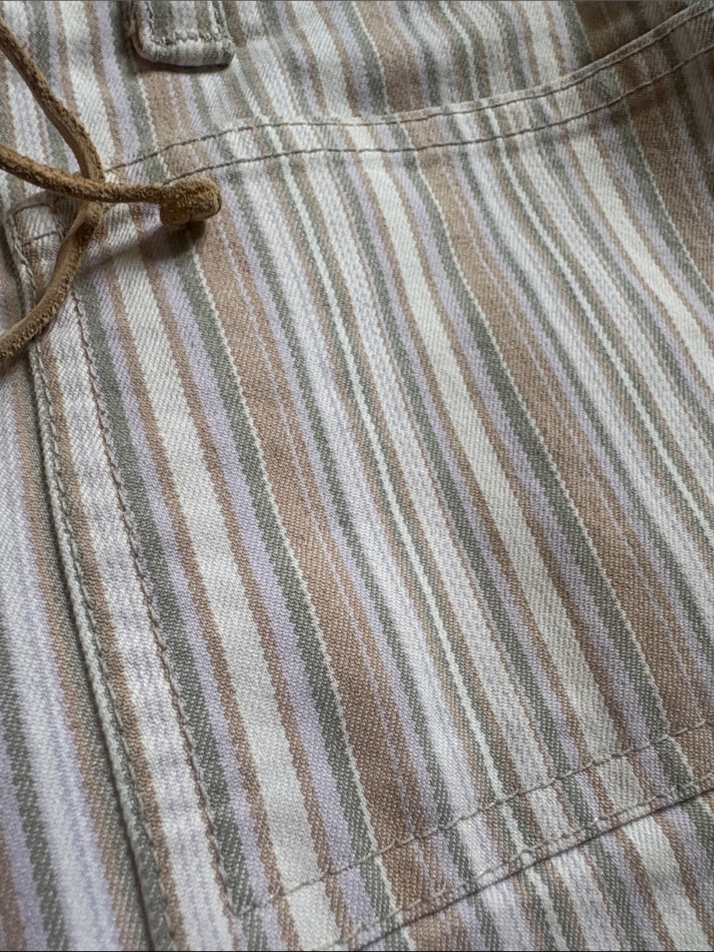 Theory Striped Capri Pants Lace-Up Beach Coastal Boho Size 6 Cream Green Pink - Picture 7 of 7